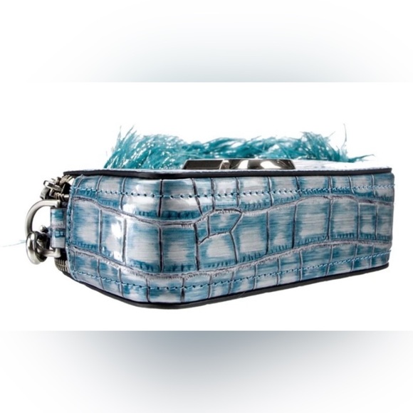 Marc Jacobs Blue Croc-Embossed Clutch with Feather Detail - Picture 5 of 7